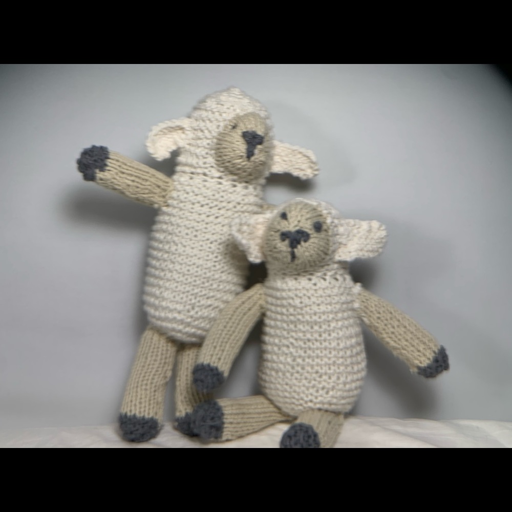 Two lambs handmade knit artisan creation
